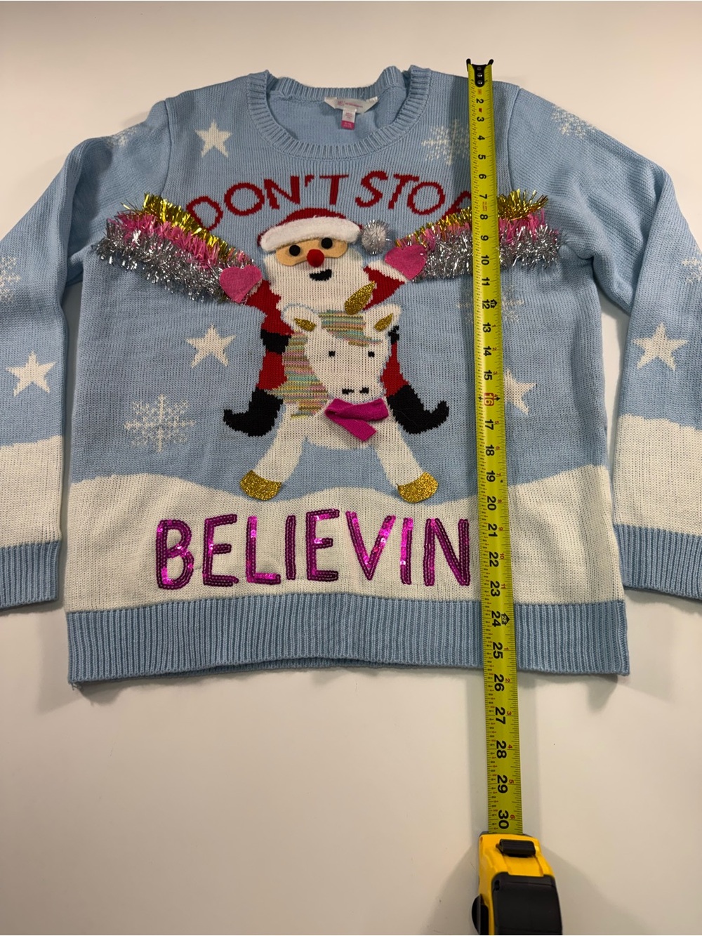 No Boundaries Christmas Sweater'Don't Stop Believin' Santa Crewneck Sweater - Picture 3 of 7